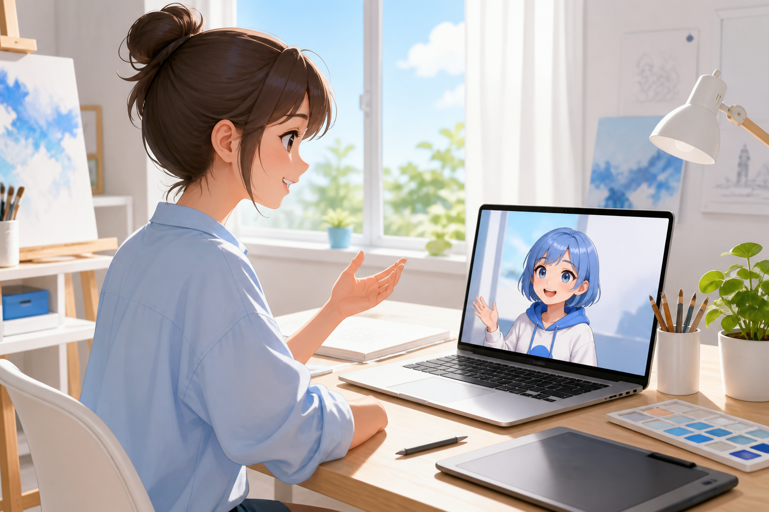 自宅のデスクで自分のアバターを作るクリエイター